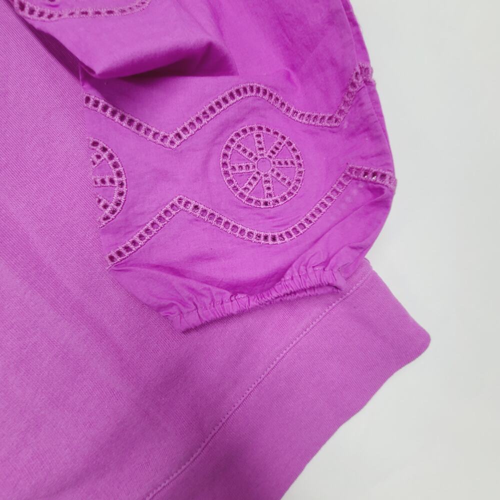 Talbots Embroidered Crewneck Sweatshirt NWT Purple Puff Sleeve Crew Neck Medium - Picture 10 of 13